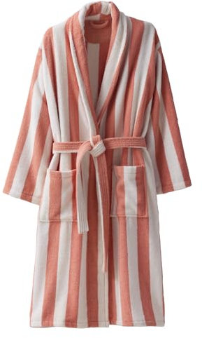 VERTBAUDET Peignoir de bain Adulte rayures TRANSAT capsule famille, avec coton recyclé rayé rose L/XL