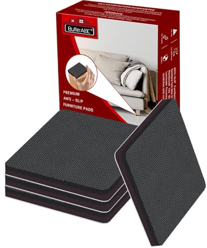 BufferABC Antirutsch Pads, 4 Stück 100mm Rutschhemmer für Möbel, Quadrat Gummifüße Selbstklebend Dicker Anti Rutsch Gummi Pad - Profi Möbelstopper - Bodenschutz & Kratzschutz