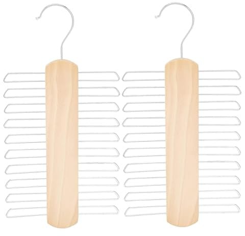 Zwenjuan Krawattenhalter,2 Stück Krawattenbügel Holz,Krawattenhalter um 360° Drehbar Holz Kleiderbügel Mit 20 Haken,Zum Ordnen und Aufbewahren von Krawatten,Gürteln und Schal
