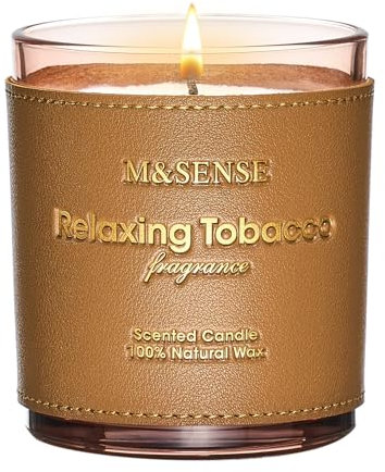 M&SENSE Zimt Duftkerzen im Glas aus Soja, 283g (42h) Leder-Kerze, Naturduft, Anti-Stress-Geschenk für Männer/Väter,Aromatherapie,Dekoration