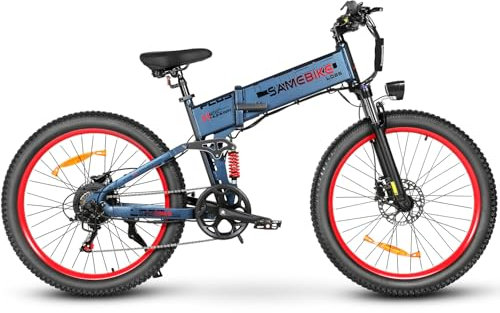 SAMEBIKE E Bike 48V15AH Klapprad Elektrofahrrad mit 26×3.0 Zoll Fat Tire Max Reichweite 150km, Erwachsene Herren Damen Ebike (Blue)
