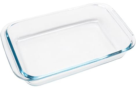 Fuente para Horno Pequeña de Vidrio, 1 L Fuente para Lasaña de Vidrio de Borosilicato, 26 x 15 x 4,5 cm Molde Horno Rectangular con Asas Anchas, Apta para Microondas, Resistente a la Temperatura
