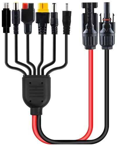 Leehitech Câble de charge 6 en 1 pour panneau solaire, prise solaire universelle 16 AWG vers Anderson/XT60/DC7909/DC5521/DC6530/DC35135 Connecteur pour panneau solaire, station d'alimentation portable