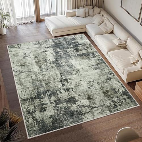 MOONLIGHT20015 Washable Rugs Living Room 120 x 170 cm - Fluffy Vintage Large Area Rugs for Bedroom - Non Slip Low Pile Soft Boho Rug Carpets for Lounge - Traditional Rug for Dining Room, Frost
