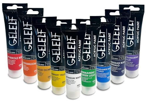 GELELF Acrylic Paints for Gel Plate Printing Perfect Transfer Special Acrylic Paint Sets for Gel Plate Printmaking Supplies 9-Colors,Total 540ml,18-oz (White Color Set)