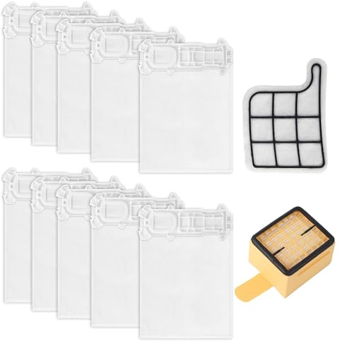 ACOMTUO 10 Staubsaugerbeutel für VK 135 VK136,FP136,VK369,Mit 1 Motorschutzfilter +1 Hygienefilter für VK 135 VK136,Vorwerk Staubsaugerbeutel 135/136