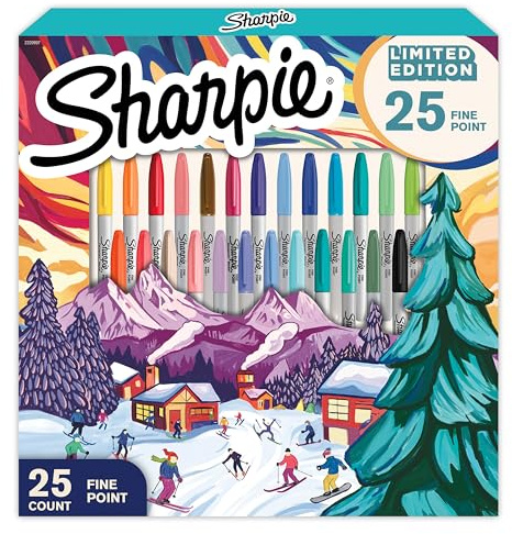 Sharpie Permanent Marker Set | Limited Edition Holiday Colour Assortment | Fine Point | 25 Marker Pens | Christmas Gift Set