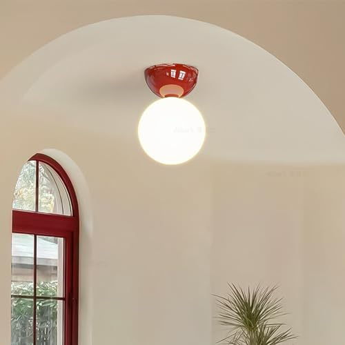TZSMUM Moderne LED Deckenleuchte mit Glas Kugel Lampenschirm Deckenlampe Kreative G9 Deckenleuchten Vintage Design Dekorative für Schlafzimmer Wohnzimmer Treppenhaus (Rot,Warmes Licht)