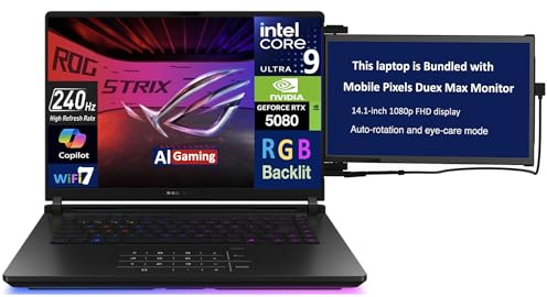 ASUS ROG Strix AI Gaming Laptop 16.0 240Hz Mini LED WQXGA Display (Intel Ultra 9-275HX, GeForce RTX 5080 16GB, 32GB DDR5, 8TB PCIe SSD, RGB KB, 2 Thunderbolt 5, Win 11 Pro) w/Duex Max DS Monitor