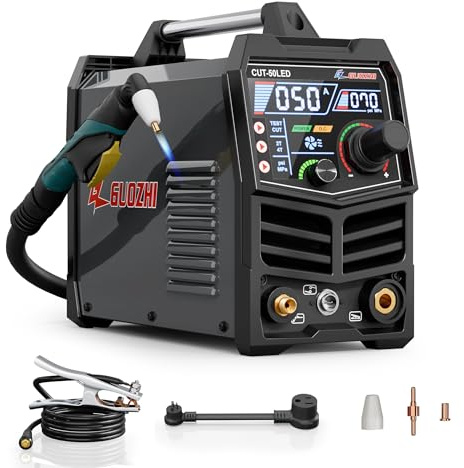 GZ GUOZHI Plasmaschneider, 50 Amp 110/220 V Dual-Spannungs-IGBT-Inverter-Plasmaschneidmaschine, [Pilotbogen] [großes LED-Display] [Luftsensor] 1/4 Zoll sauberer Schnitt, 1,9 cm maximaler Schnitt, 2T