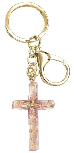 Vesavifaka Porte-clés croix chrétienne pour femmes, accessoires au design floral, cadeau de foi, pendentif pour sac, bijou de sac de voiture
