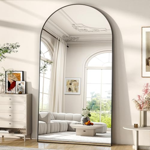 BEAUTYPEAK 200x90 cm Großer Bogen Ganzkörperspiegel, Gewölbter Standspiegel | Hängend oder lehnend an die Wand, Groß Wandspiegel mit Ständer für Schlafzimmer, Wohnzimmer oder Ankleidezimmer, Schwarz