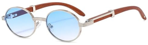 QGGNMGT Lunettes de soleil rondes de luxe vintage pour femmes et hommes, montures petites, style ovale, verres noirs classiques, protection UV400