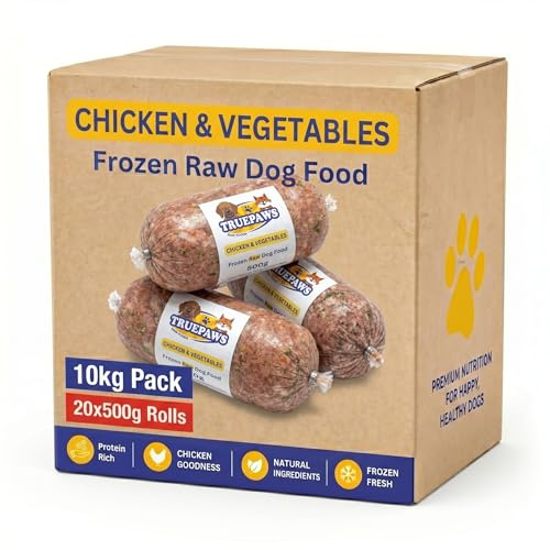TRUEPAWS Raw Foods Frozen Raw Dog Food Chicken & Vegetables 10kg (20 x 500g) | BARF Diet Raw Feeding | Natural Grain Free | High Protein Dog Mince | Working Dog Food, Bulk Frozen Dog Food