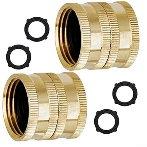 Solid Brass Hose Adapter Female to Female 3/4 Inch, 2 Pack Double Female Thread Garden Hose Coupler, For Water Fitting Extender Joiner for Tap Sprinkler Nozzle Adapter