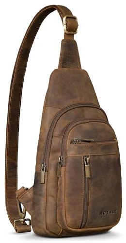 ROYALZ Portofino Moderne Brusttasche Herren Leder klein - Sling Bag Herrentasche zum Umhängen - Vintage Look Echtleder Crossbody Bag mit Anti Diebstahlfach;Farbe:Nevada braun