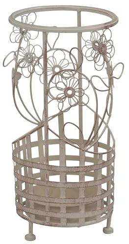 Maribelle Round White Traditional Floral Designed Metal Umbrella And Walking Stick Stand