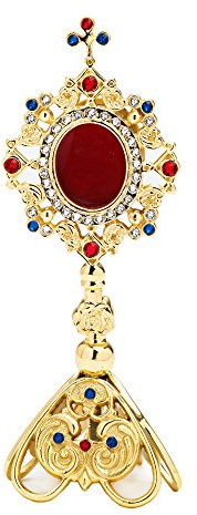 NKlaus Monstranz mit 23 Steinen Reliquiar Hausaltar Messing Öffnung hinten Gold 7629