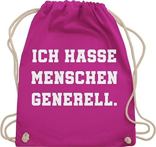 Turnbeutel Rucksack - Sprüche Statement mit Spruch - Ich hasse Menschen generell - Unisize - Fuchsia - spruch. tasche baumwollbeutel kordel spruche sporttasche sportbeutel lustige