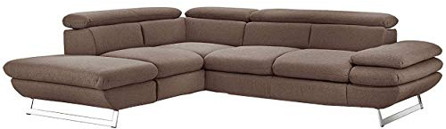 Mivano Ecksofa Prestige, Modernes Schlafsofa in L-Form mit Ottomane und Bettfunktion, Kopfstützen und Armlehne verstellbar, 265 x 74 x 223, Strukturstoff, braun