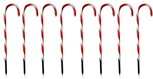 8tlg. LED Leuchtstab Set Zuckerstange, 56 LED, H47cm inklusive Erdspieß, Batteriebetrieb Außenbeleuchtung Lichterkette Lichterdeko