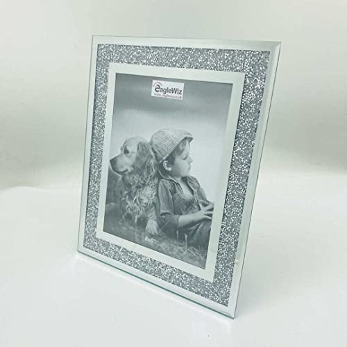 Eaglewiz Silver Crushed Jewel Mirror Glass Photo Frame Diamand Crystal Picture Frame Wedding Family Photo Frame 8x6 photo frame (20cm x 15cm)