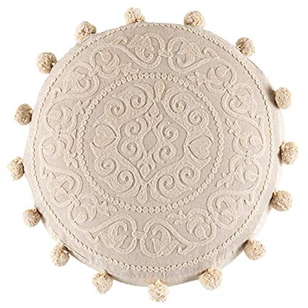 EXQULEG Marokko Boho Kissenbezüge - Runde Baumwolle Dekokissen Kissenbezüge Pompoms Kissenbezug für Sofa Couch Auto Schlafzimmer Wohnzimmer (1)