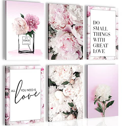 Novart Wandbilder Set Blumen - KOMPLETT AUFHÄNGFERTIG - Made in Germany - Moderne Bilder Wohnzimmer Mädchen Teenager - N016564a
