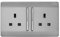 Trendi 2 Gang Raised Artistic Modern Glossy Screwless 13 Amp Single Pole with Chrome Switched UK Standard Electrical Double Wall Plug Socket in Brushed Steel - ART-SKT213LBS