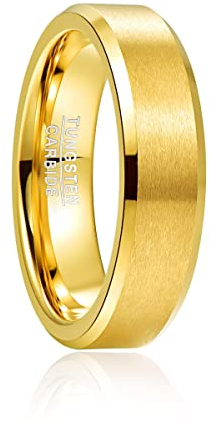 Phyonio Ring Herren Gold Damen Ringe Wolfram Ringe Vergoldet Matt Ringe Gebürstet Ringe Größe 59(18,8)