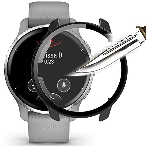 Msm-case Nero con Pellicola Protezione Schermo Vetro Temperato per Garmin Venu 2 Plus, 9H Durezza PC Case,Bumper,Sottile Case Protettiva Completa per Smart Venu 2 Plus