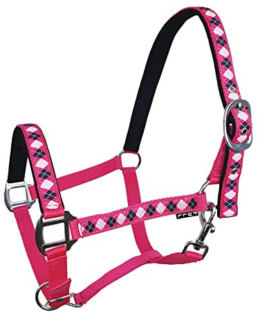 York Halfter Kimi Rautenmuster Pferdehalfter (Pony, korall-dunkelblau-rosa)