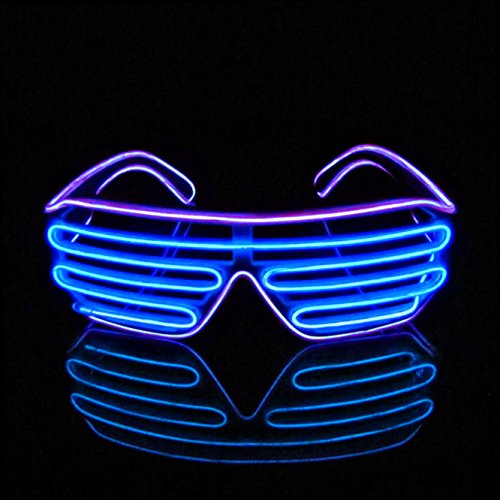 Therlan Led Brille, Neon PartyBrille, LED Party Brille Leuchten Sonnenbrille, LED Kostüme Leuchtbrille Atzenbrille für Rave EDM Party (Violett - Blau)