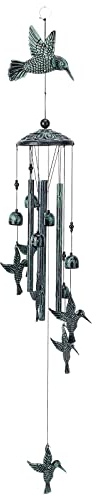 nbeads Vogel Windspiele, 96cm Kolibri Glocke Windspiele Dekorationen Im Freien 6 Stücke Wind Glocken läuten 4 Metallrohre Für Die Außenterrasse Garten Hof Haus Dekoration Gedenkgeschenk, Grüne Patina