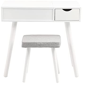 TOMYEUS Schminktisch Make-up-Tisch-Eitelkeit-Tabelle mit Schubladen gespiegelte Kommode Holzspieler Schlafzimmermöbel, 77 x 40 x 117 cm, weiß Kosmetiktisch