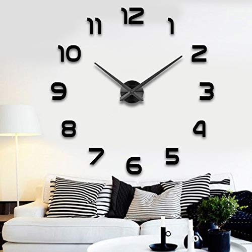 Wanduhr XXL Große 3D Uhr [ 80-120 cm ] Modernes 3D Designer DIY rießen Wandtattoo Aufkleber für Büro Wohnzimmer Schwarz | Deko Geschenk | XL Wand Uhr
