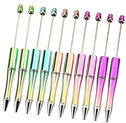 F Fityle 10 x Perlenkugelschreiber DIY-Set, Kunststoffperlenstifte zum Basteln, Verschiedene Kugelschreiber mit Schnell Trocknender Schwarzer Tinte, DIY Perlenstift für Studenten Büro Schule, Set B