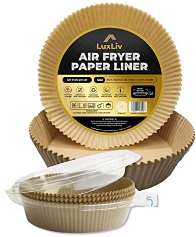 LuxLiv 120 Pcs Air Fryer Liner Paper Parchement Baking Liners (Circular Bowl - 16cm Diameter x 4.5cm) - Unbleached