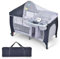DREAMADE Babybett 120 x 60 cm, 4 in 1 Reisebett, Babywiege, Wickeltisch & Laufgitter, Reisebett mit Matratze & Moskitonetz & Rollen (Grau, mit Spieldose)