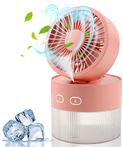 fenshine Mini ventilateur de refroidissement USB pliable pour bureau - Humidification d'air froid - Multifonction - Rose pêche