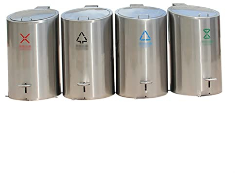 Cubo de basura para exteriores grande Bote de Basura de Acero Inoxidable for Exteriores, Bote de Basura con Pedal de Gran Capacidad con Tapa y Asa, Contenedor de Basura Clasificado Comercial Combinado