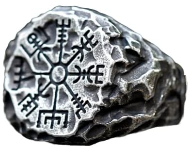 LAYCHEN Neue Herrenringe Wikinger Runen Kompass Totem Odin Meteorit Modeschmuck Als Geschenk