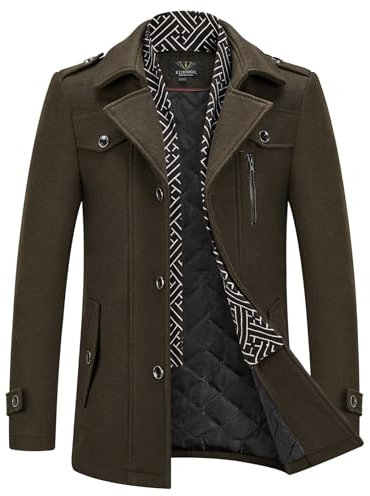 KUDMOL Herren Wintermantel Wolle Kurzmantel Stehkragen Wollmantel Mittellang für Business Freizeit Peacoat(Kaffee,L)