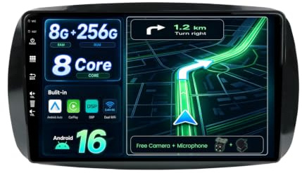 BXLIYER - [8G+256G, 8-Core] - Android 16 IPS Autoradio für Benz Smart 453 Fortwo (2014-2020) - Kabellos CarPlay/Android Auto/DSP - LED Kamera & MIC - 9 Zoll 2 Din - DAB SWC Fast-Boot 360-Kamera AHD