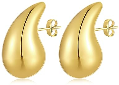 ASHYLE Handmade Ohrringe Gold Hängend, Goldene Ohrringe Damen, Tropfen Vergoldete Earrings for Women, Modeschmuck Chunky Hoop Earring Dupes für mädchen, Hypoallergen Geschenke für Frauen, 32mm