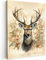 MuchoWow© Bild auf Leinwand 30x40 cm Schlafzimmer Bilder Wand Deko Wohnzimmer Modern Wanddeko Bilderwand Geschenk Vintage - Hirsch - Rothirsch - Blumen - Beige - Tiere - Natur