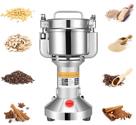 Sunowl Molinillo de Granos Portátil 150 g, Molinillo de Piedra de Alta Velocidad de 220 V, Molinillo de granos Acero Inoxidable Eléctrico para con 3 cuchillas, para Cereal,Hierba,Especia,Nuez