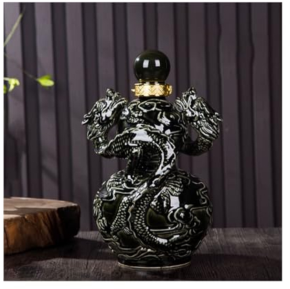 AOKLEY Decantador Jingdezhen Ceramic Whiskey Decanter Two Dragons Playing w/Beads on Bottle Liquor Tequila Porcelain Dispenser Creative Wine Pitcher for Scotch Whiskey Carafe