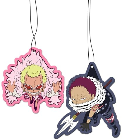 2in1 Auto Duftbaum/Lufterfrischer, Anime Car Air Freshener Auto Scent | One Piece Chibi Style, Doflamingo und Katakuri (Black Ice)