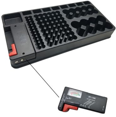 Uonlytech Ergonomischer Batterie-aufbewahrungshalter Mit Tester 98 Stück Aa Aaa 9 V C Organizer Kunststoff Schwarz